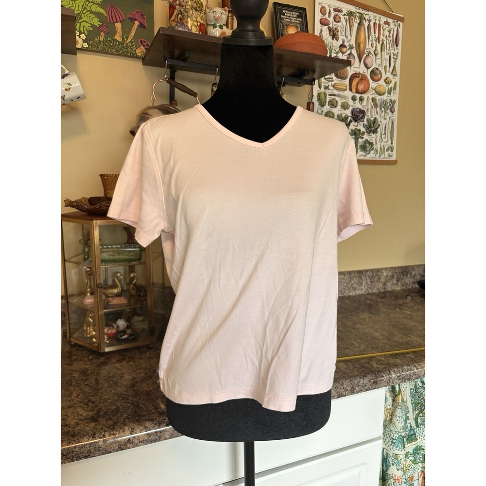 VTG LL Bean Womens Pink Supima Cotton V Neck Baby Tee Shirt Sz Small Coquette